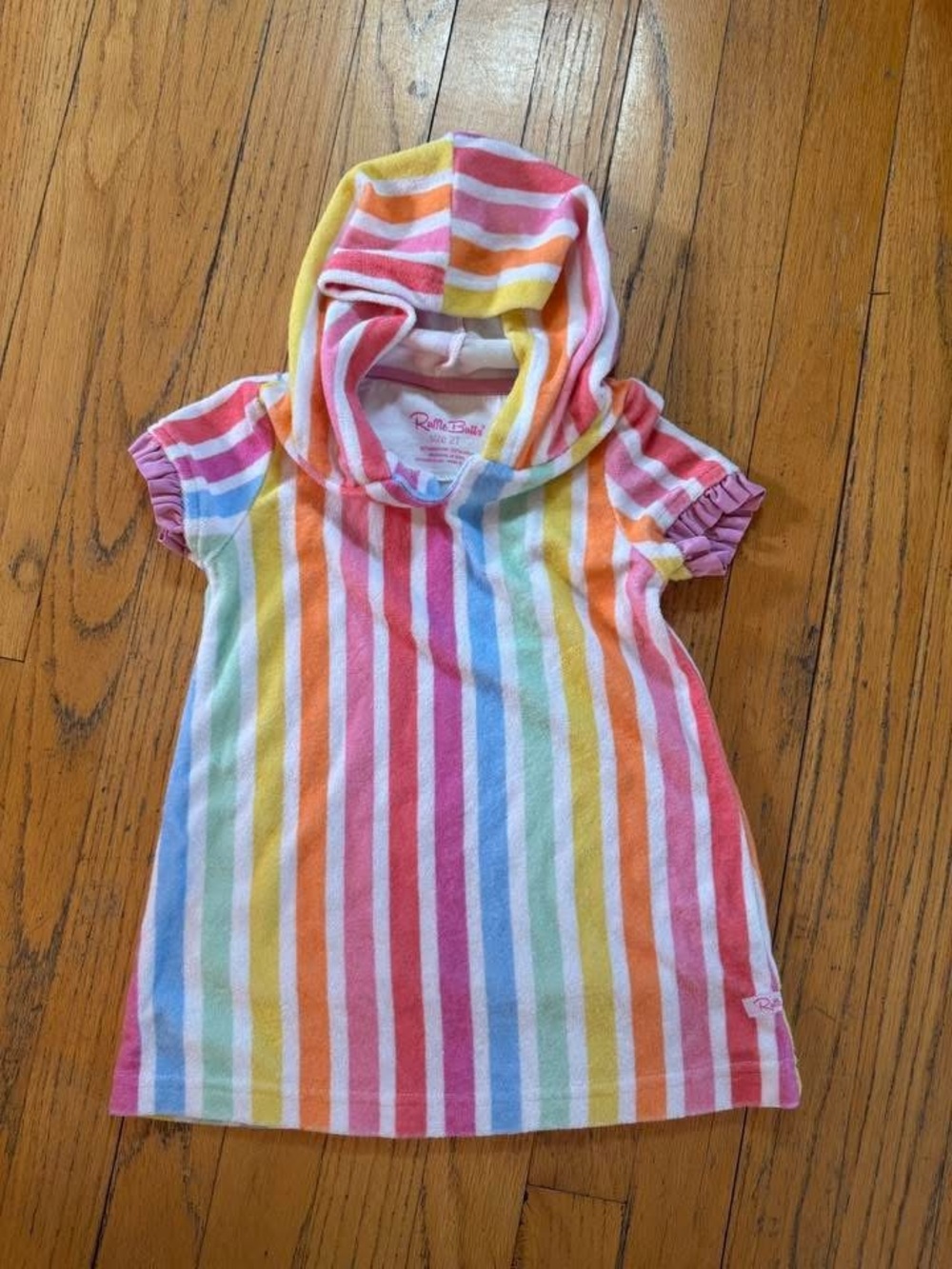Ruffle Butt Rainbow Stripe Hooded Tunic - Pink Orange Yellow Green Blue Purple